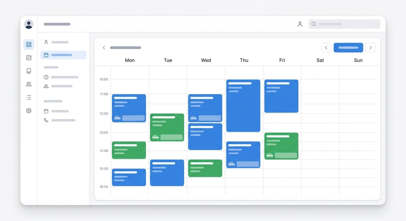 EmitGo Kalender-Dashboard mit Terminen und Fahrzeitblöcken